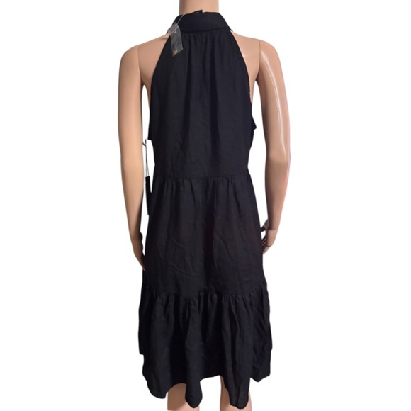 NWT NICOLE MILLER NEW YORK Linen Blend Black Halter Button-Down Midi Dress - Picture 3 of 11